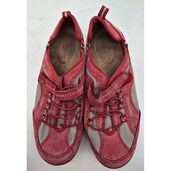 Red Suede & Mesh Womens Comfort Walking Shoes With Adjustable Strap Size 8 - Picture 7 of 11